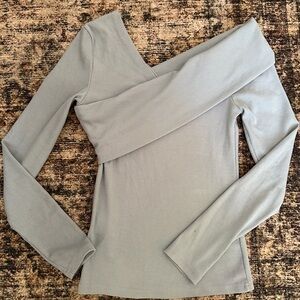 Women's Off-Shoulder Ribbed Top - Light Blue